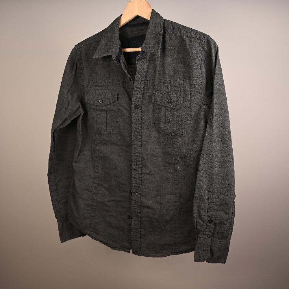 Men's Cotton Long Sleeve Button Down Shirt in Dark Moss Green